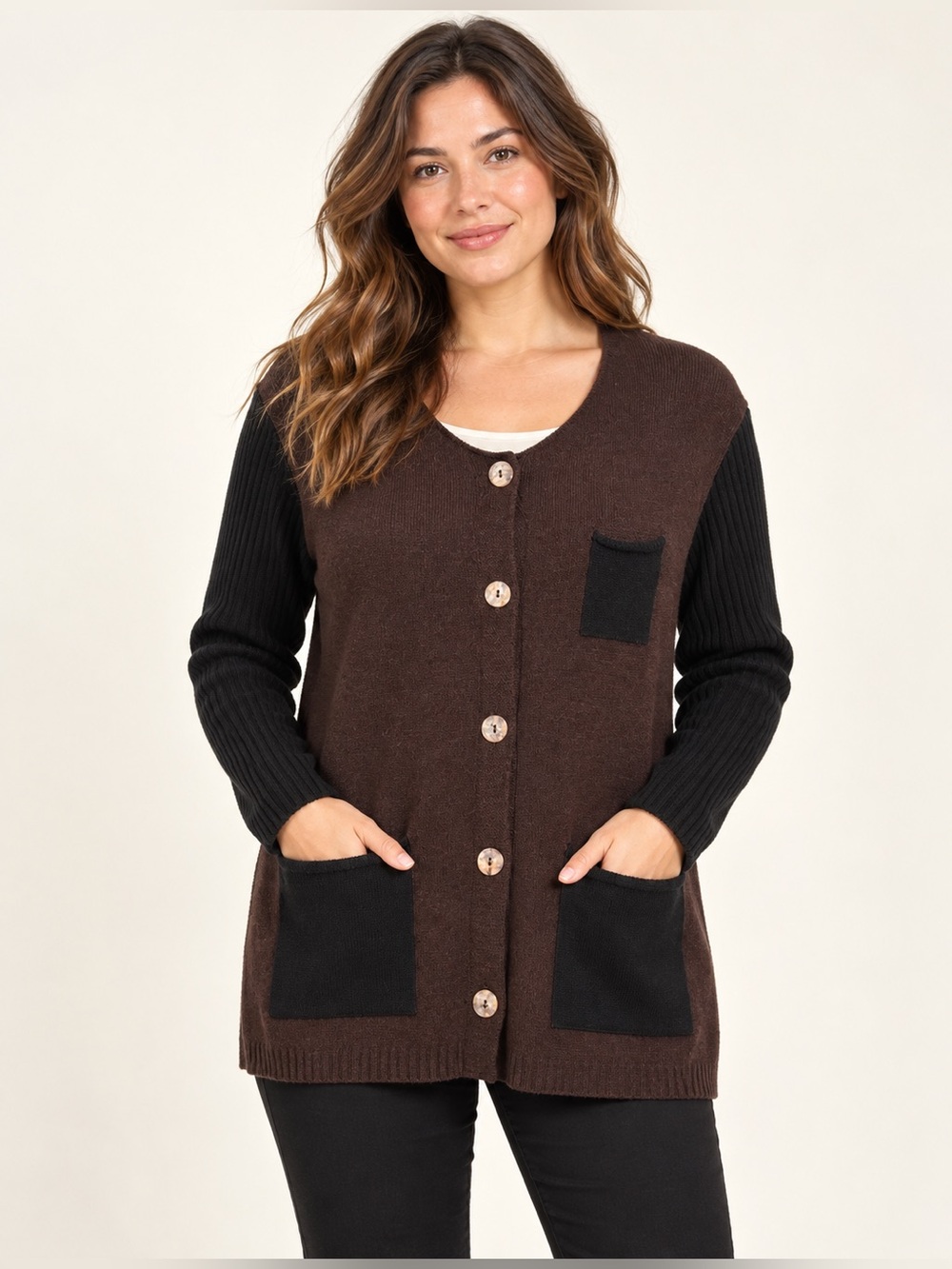 Margaret O’Leary Brown & Black Button-Front Women’s Cardigan M/L